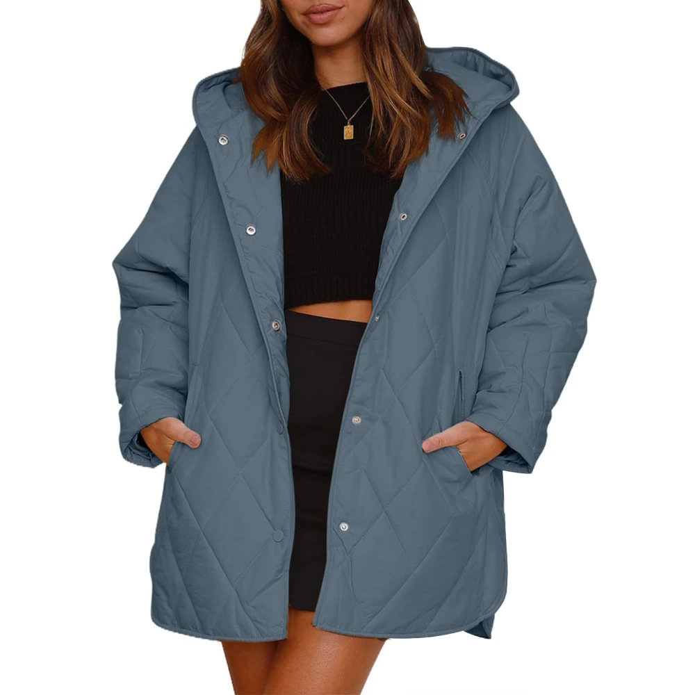 Women's Diamond Quilted Jacket, Winter Hooded Solid Color Puffer Coat