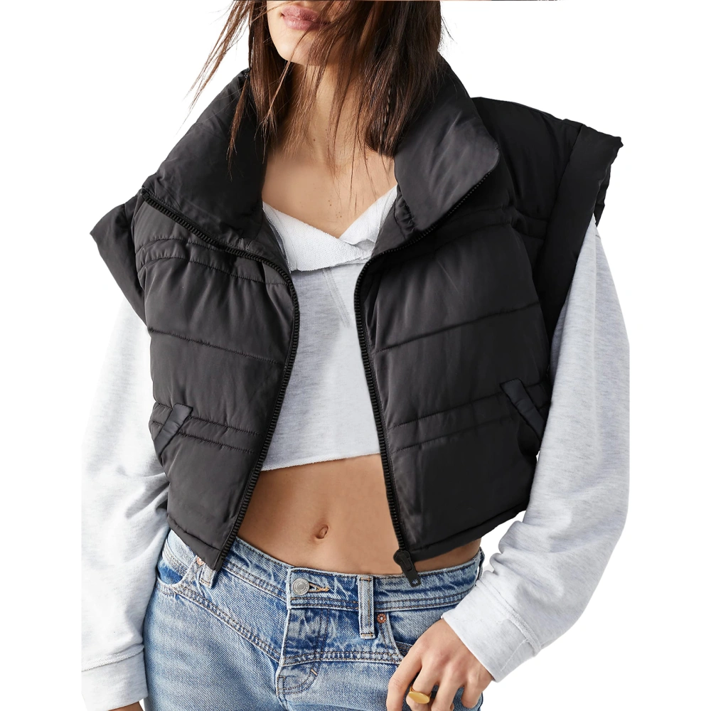 Women Winter Vest, Sleeveless Stand Collar Zipper Closure Warm Jacket