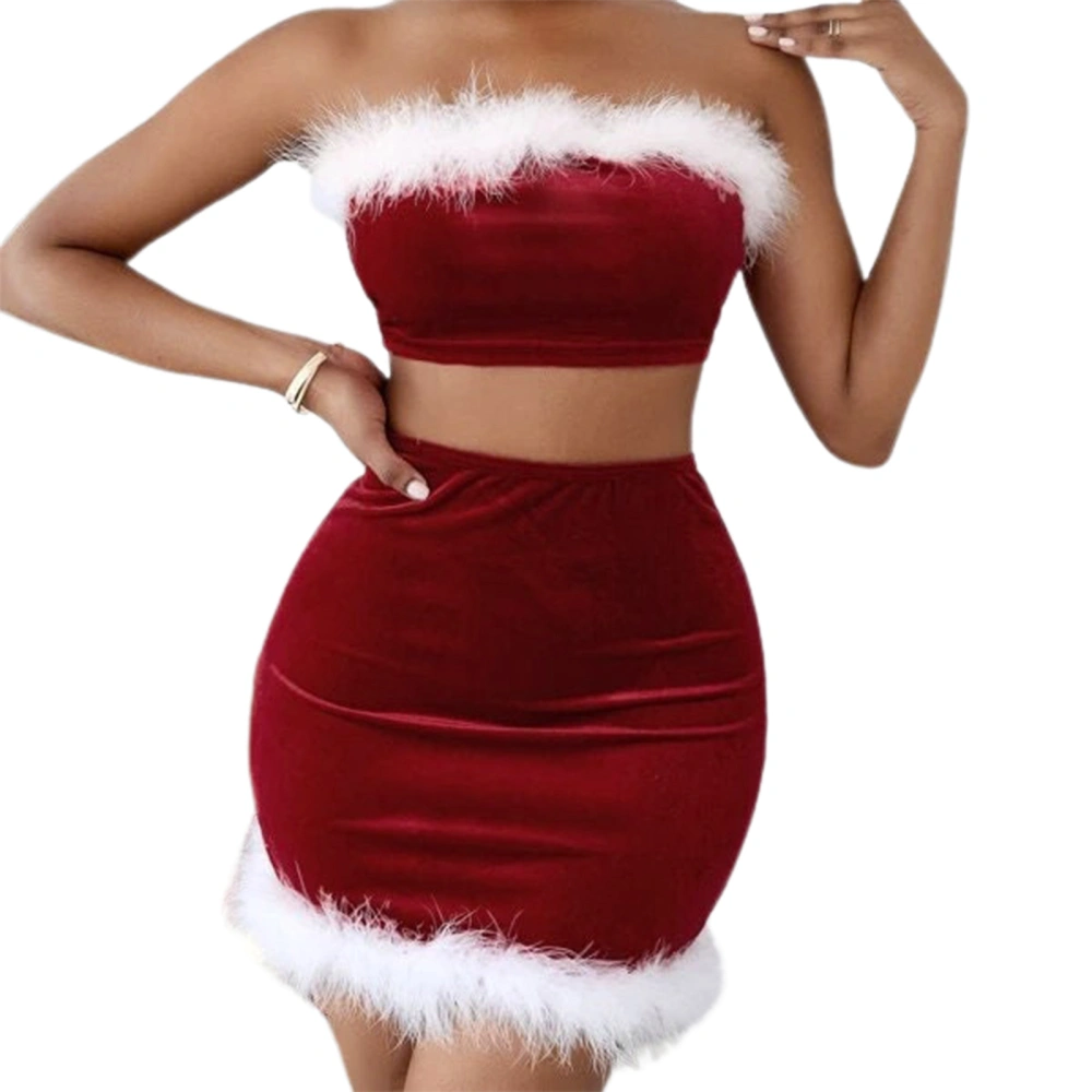 Women's Christmas Outfits Contrast Crop Tube Tops + Skirt Lingerie