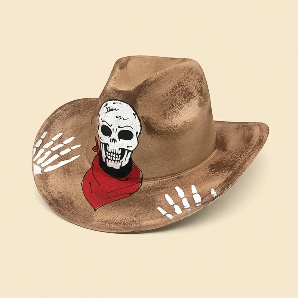 Halloween Cowboy Hats for Women Men Skull Print Cowgirl Hats