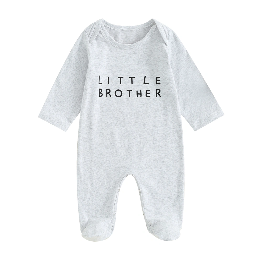 Baby Footies, Long Sleeve Crew Neck Letters Print Fall Jumpsuit