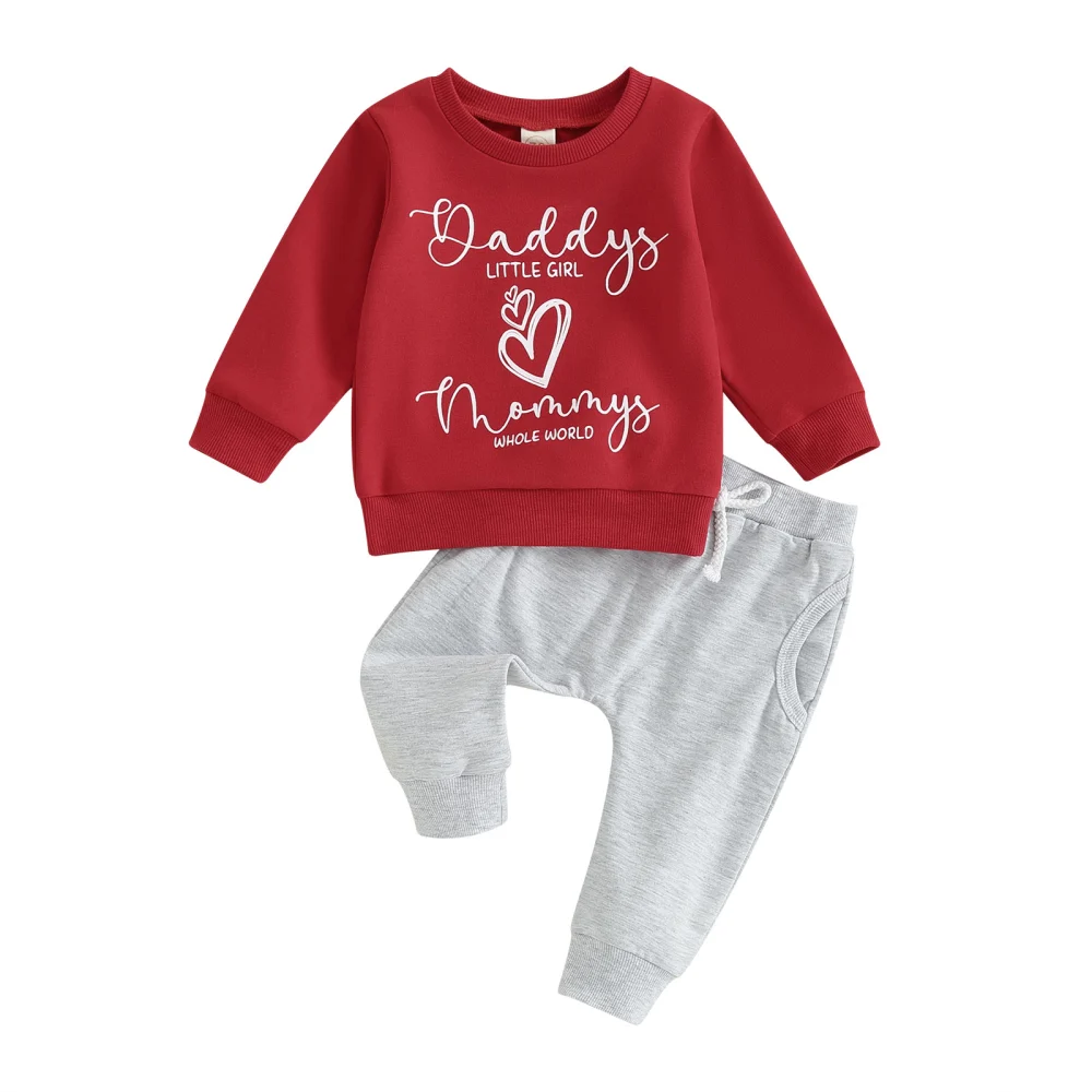 Toddler Girl Fall Outfits Letter Print Crew Neck Sweatshirts Pants