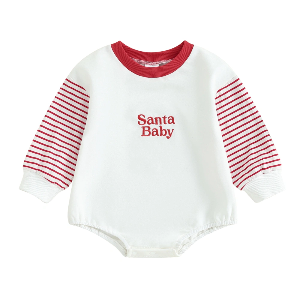 Baby Girls Long Sleeve Letter Embroidery Stripe Patchwork Romper