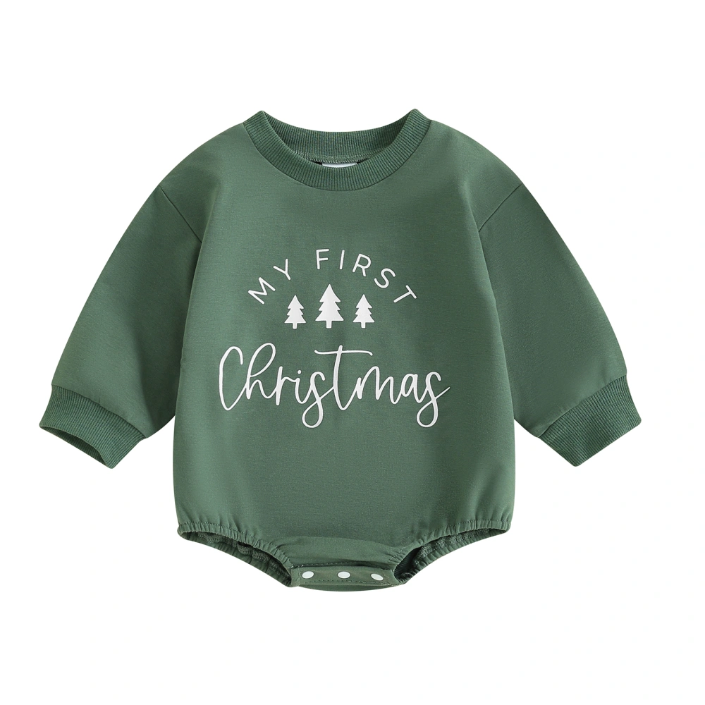 Baby Christmas Romper Cute Tree/Star Letter Print Long Sleeve Bodysuit