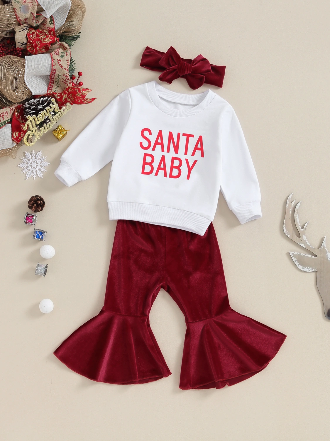 Toddler Girl Fall Outfits Letter Sweatshirts Flare Pants Headband