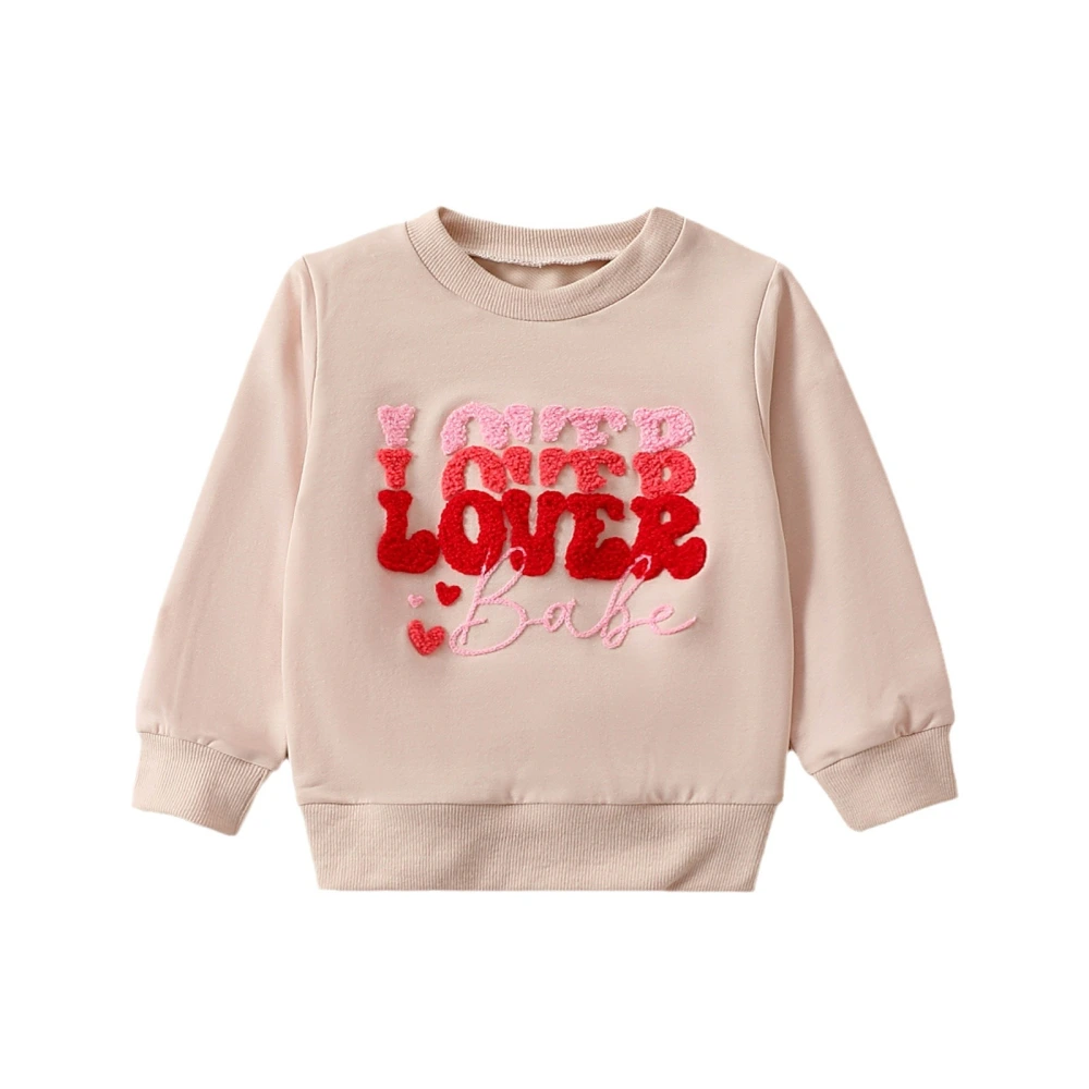 Toddler Girls Long Sleeve Crewneck Letter Embroidery Loose Pullover