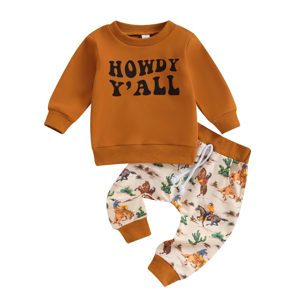 Baby Boys Pants Set, Letters Sweatshirt Horse Print Sweatpants