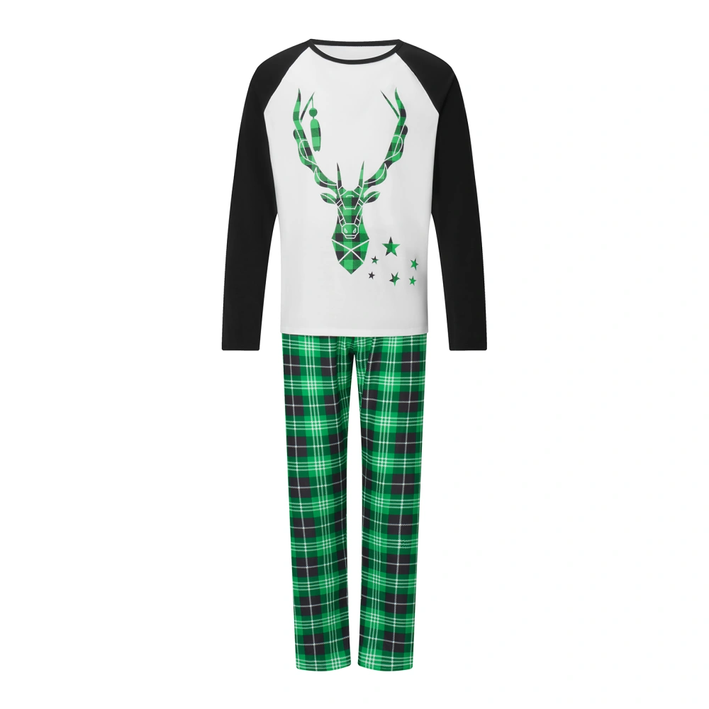 Family Pajamas Matching Set Christmas Elk Print Tops and Plaid Pants 