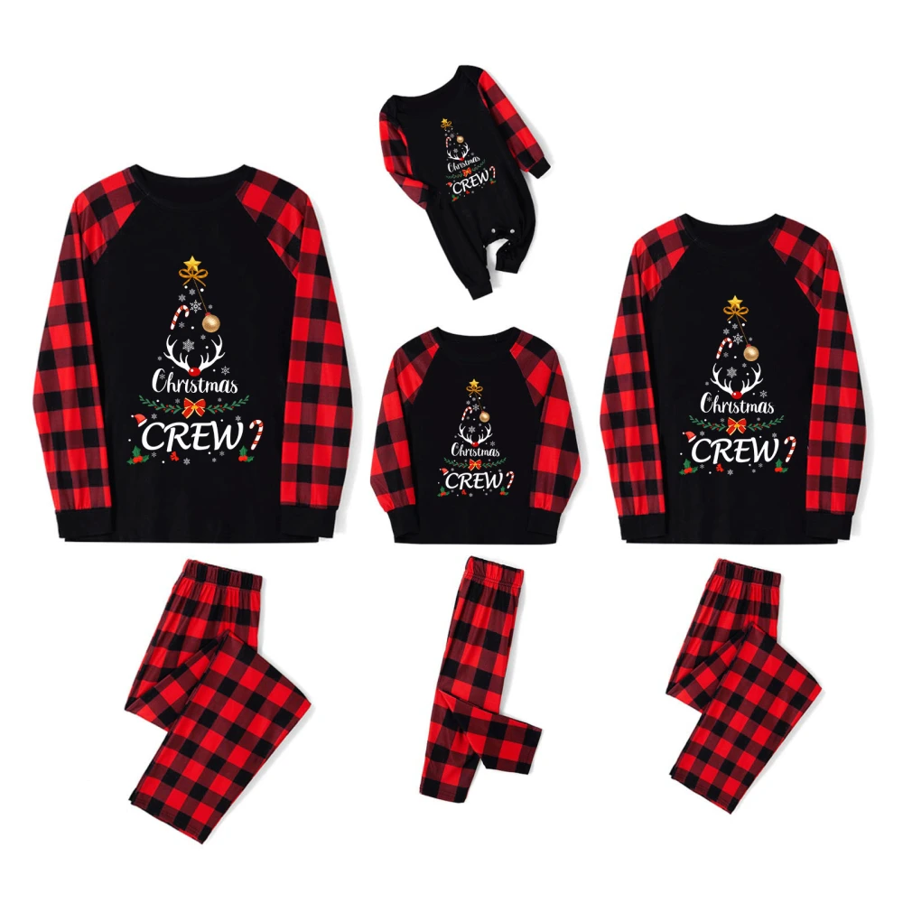 Christmas Letter Print Long Sleeve Tops and Plaid Pants Sleepwear