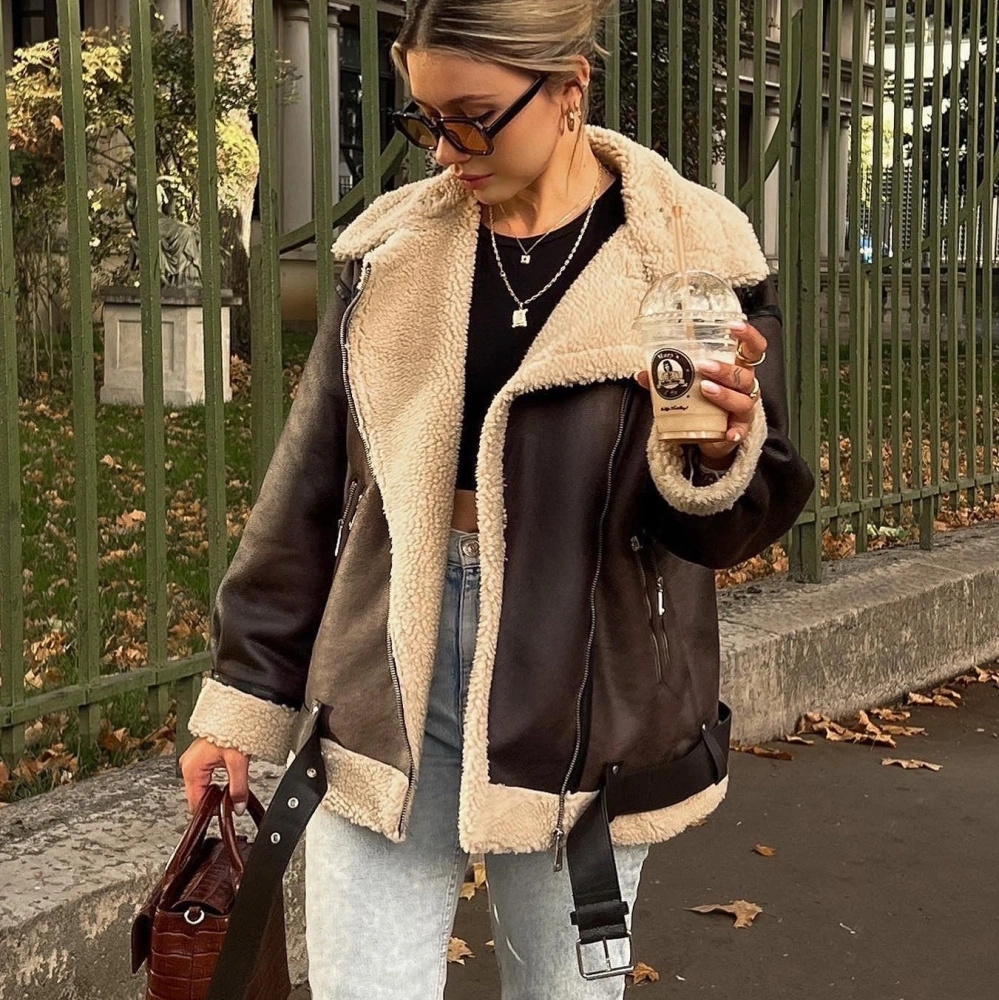 French Fur Integrated Multi-zipper All-matching Long Long Sleeve Jacket