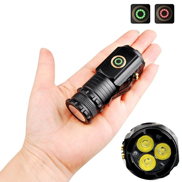 Powerful Mini EDC LED Flashlight 2000LM Super Bright Keychain Light USB Rechargeable Torch Camping Lantern with Power Indicator