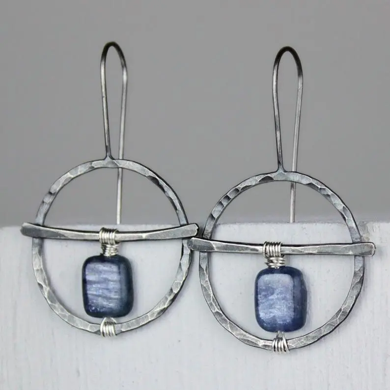 Personalized Creative 925 Silver Ladies Vintage Handmade Natural Lapis Lazuli Earrings Female Party Charm Earrings