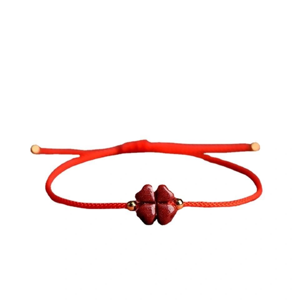 Natural Raw Ore Cinnabar Bracelet Clover Purple Gold Sand Lucky Carrying Strap