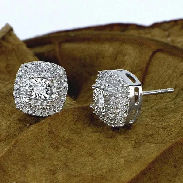 Women's Retro Square Fashion Elegant Micro Inlaid White Zircon Stud Earrings