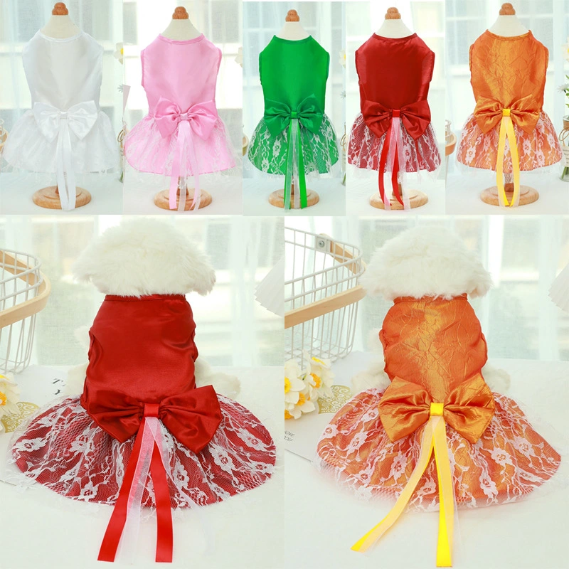 Pet Wedding Dress Bowknot Dog Thin Skirt