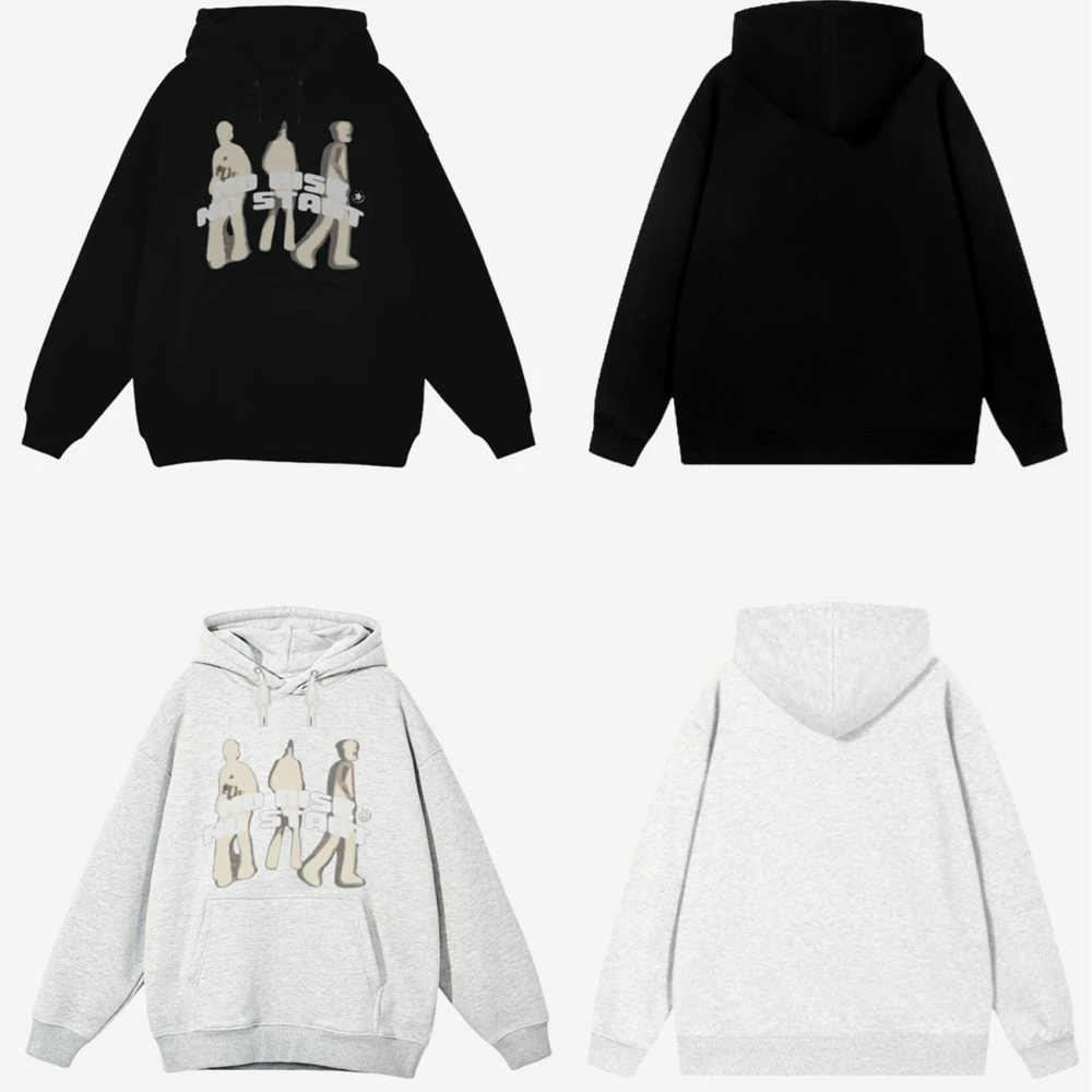 Men's And Women's Fashion Retro Black And Gray Three-person Shadow Hooded Sweater