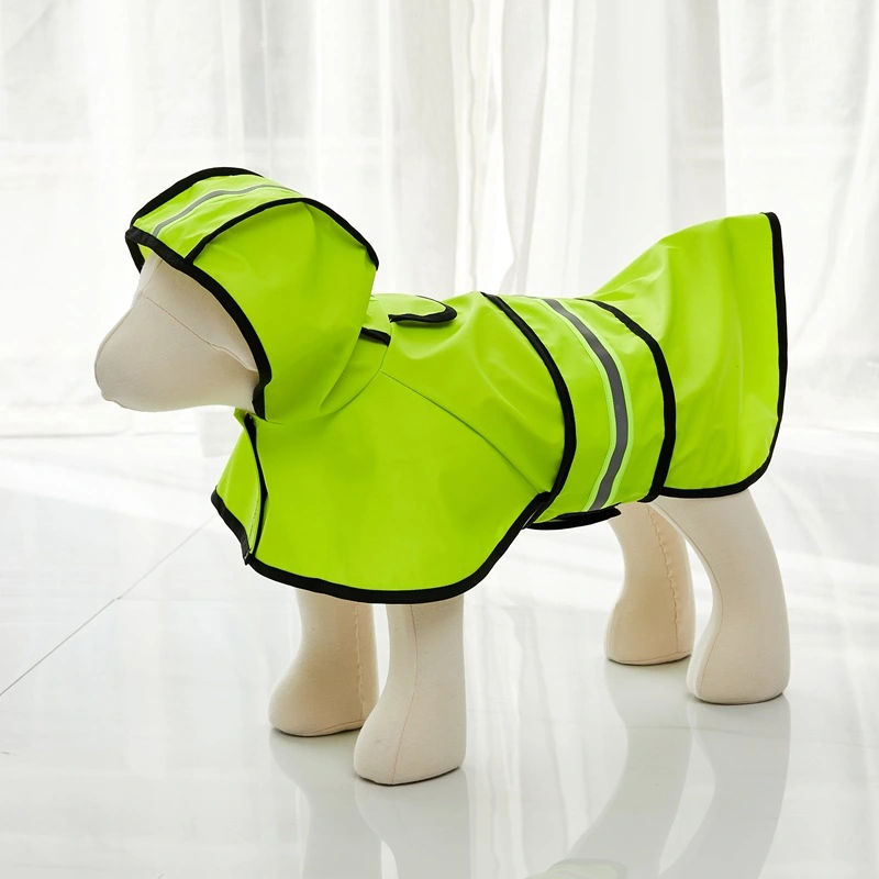 Dog Raincoat Waterproof PU Leather Back Reflective Stripe Poncho