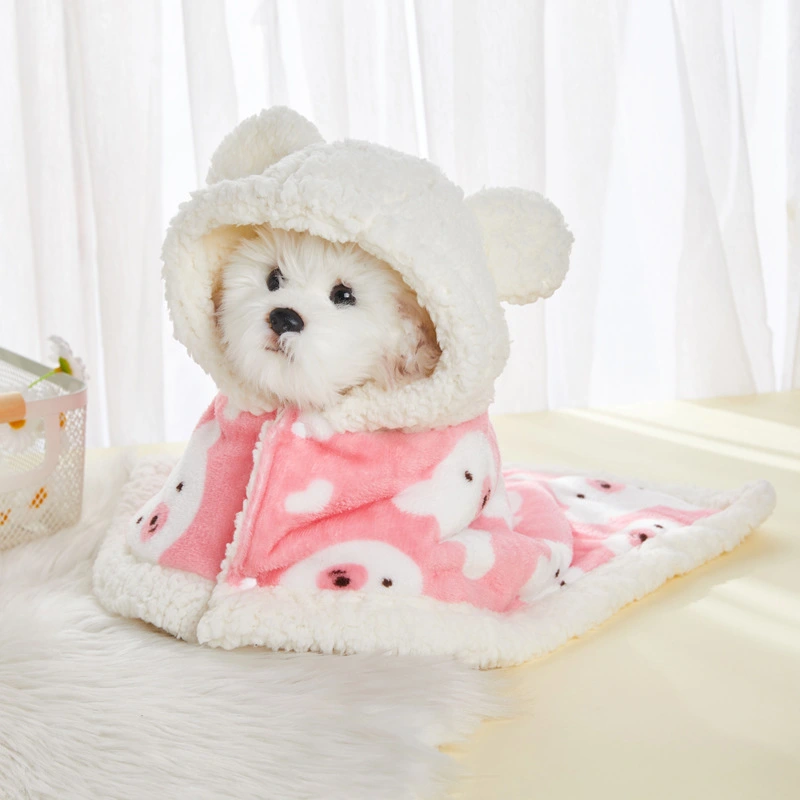 Pet Clothes Warm Thickened Flannel Hooded Shawl Pajamas