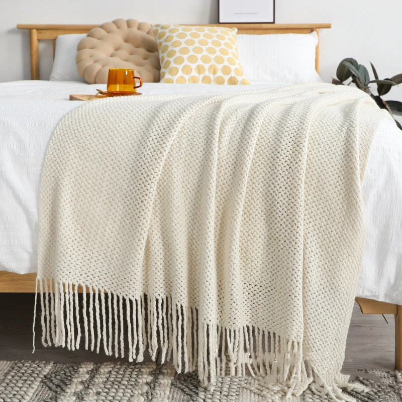 Lazy American Hollow Knitted Casual Blanket Tassel Wool Blanket