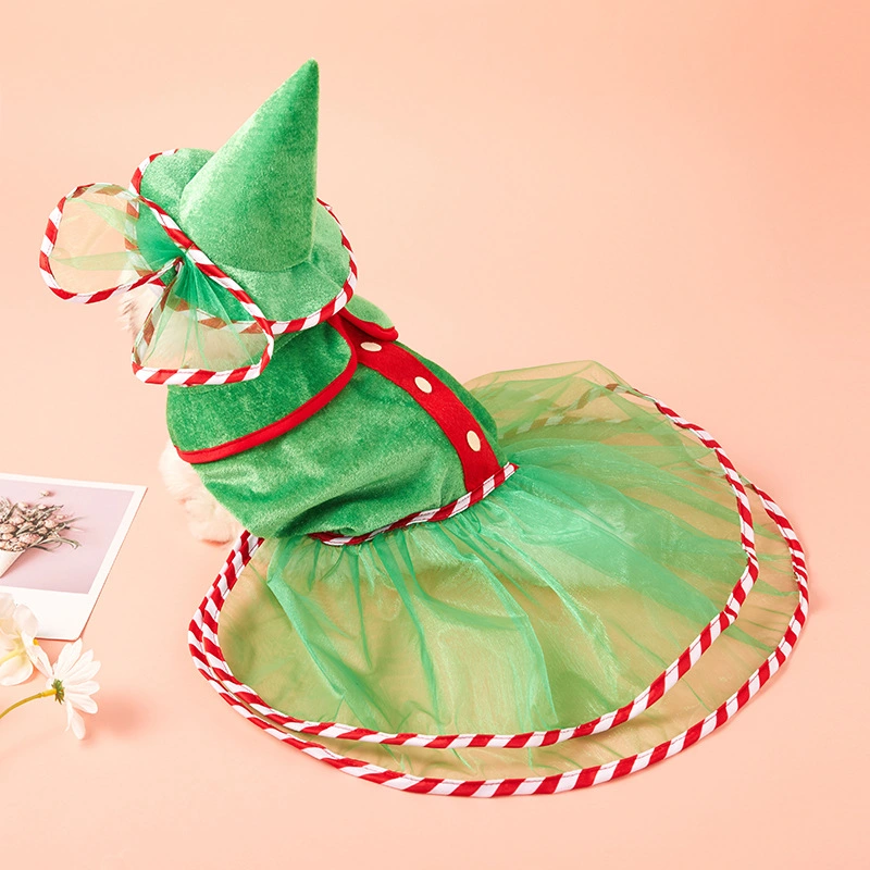 Pet Green Gauze Skirt Hat Suit Cute Dog Holiday Clothing