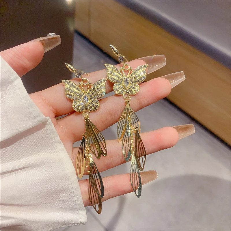 Long Butterfly Tassel Earrings