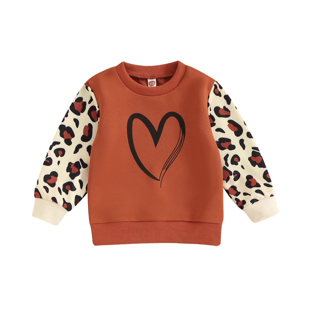 Girl Autumn Pullovers Heart&Leopard Print Long-Sleeved Sweatshirt