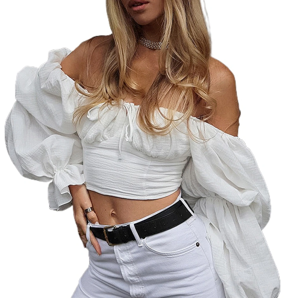 Women's Off-Shoulder Cropped Tops Long Sleeve Bustier T-Shirts