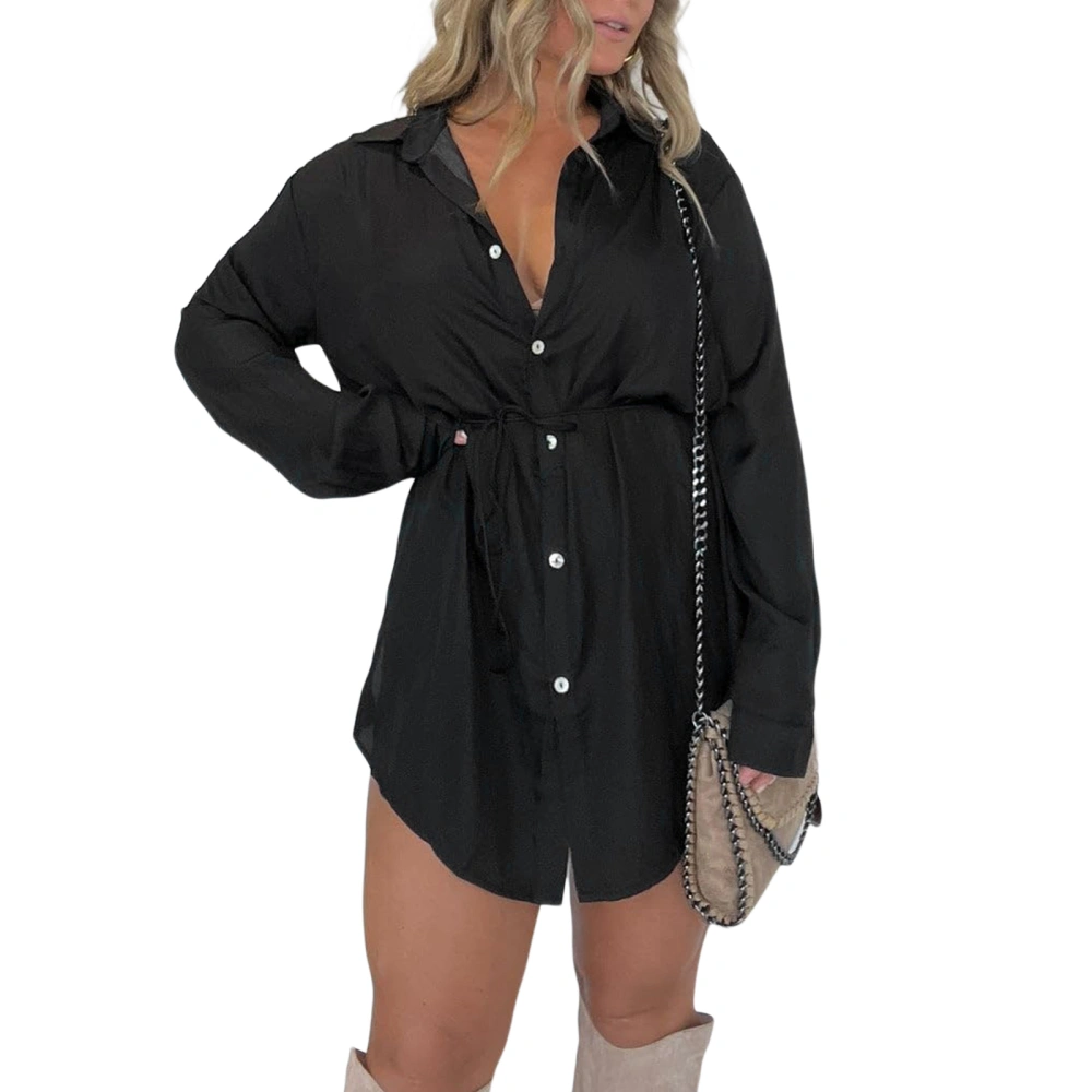 Women Jumpsuit, Long Sleeve Turn-down Collar Button-down Shirt