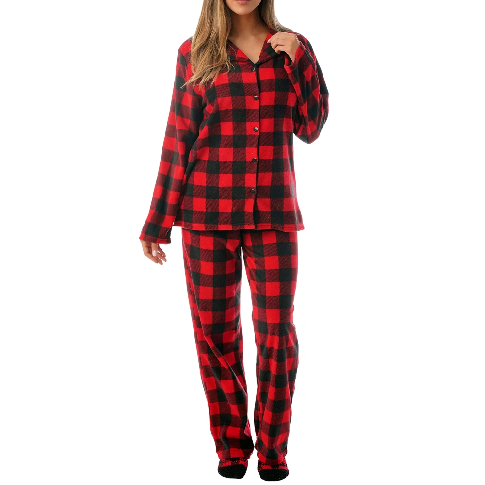 Women 2 Piece Pajama Set Plaid/Heart Print Button Shirt and Pants