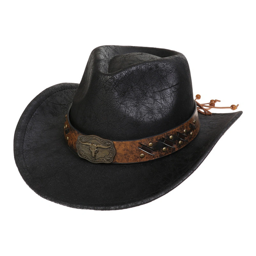 Men Cowboy Hat Cracked Leather Pattern Retro Western Wide Brim Hat