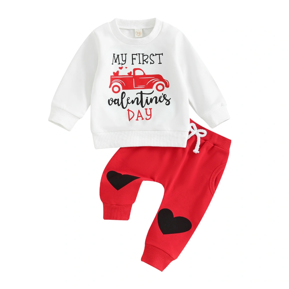 Baby Long Sleeve Letter Truck Print Sweatshirt Drawstring Pants Sets