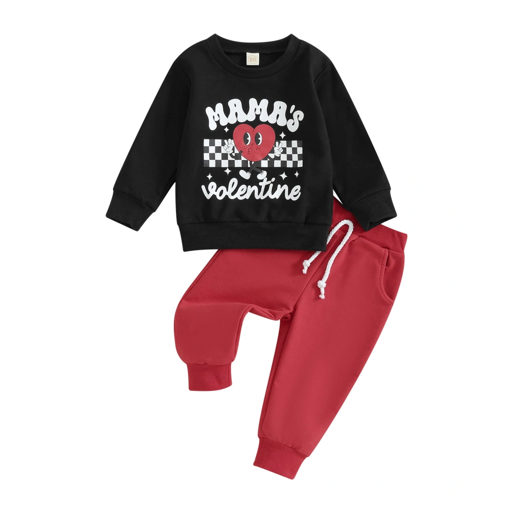 Baby Valentine's Day Long Sleeve Letter Print Tops Solid Color Pants