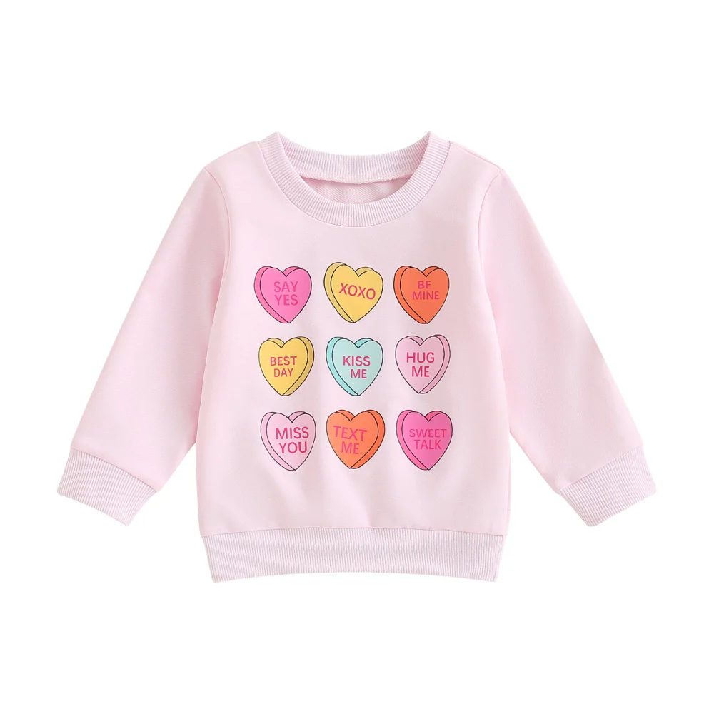 Girl Valentine's Day Pullovers Letter Print Long-Sleeved Sweatshirt 