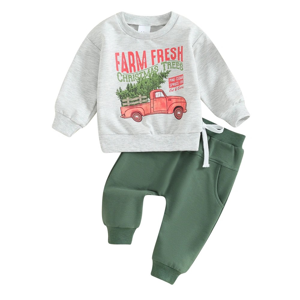 Boys Long Sleeve Letter Truck Print Tops and Drawstring Pants Sets  