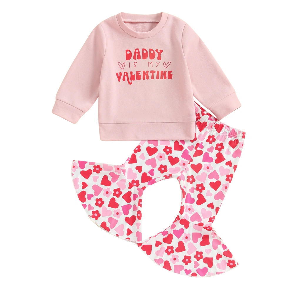 Baby Girl Valentine's Day Outfits Sweatshirt + Heart Print Flare Pants