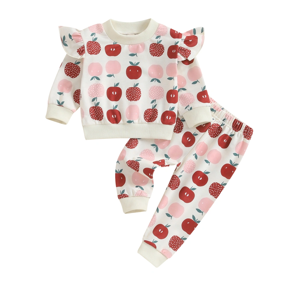 Baby Girl Fall Outfits Apple Print Long Sleeve Sweatshirts Pants