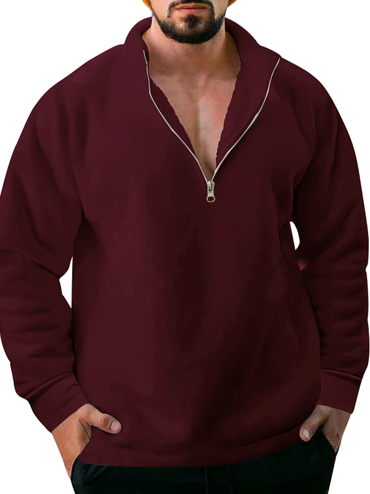 Men’s Sweatshirt, Long Sleeve Stand Collar Zipped Fall Casual Pullover