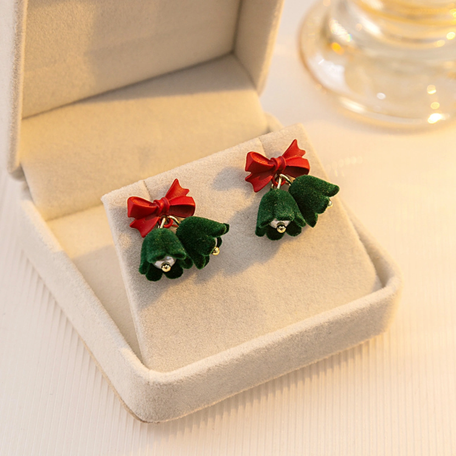 Bowknot Bells Earrings for Women Christmas Flocking Bell Earrings