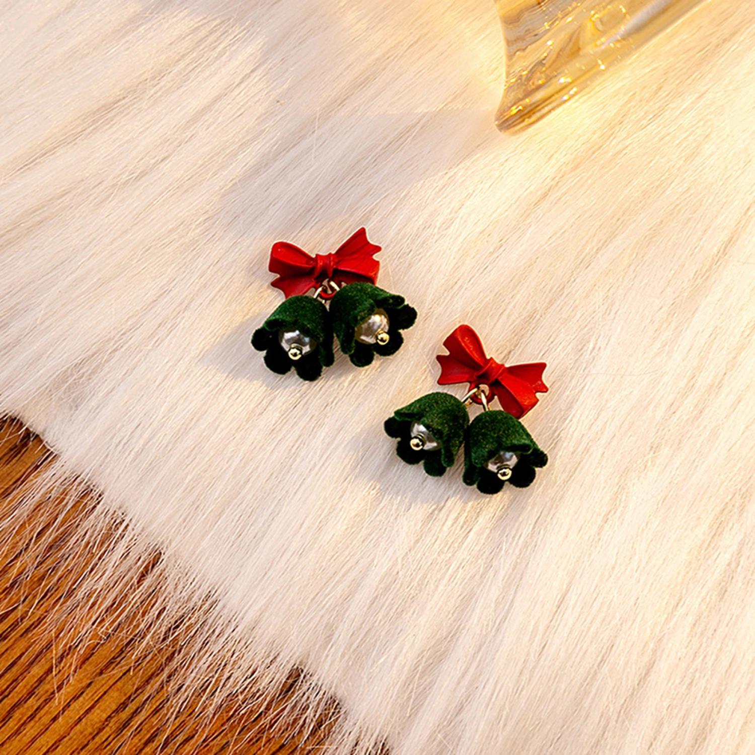 Bowknot Bells Earrings for Women Christmas Flocking Bell Earrings