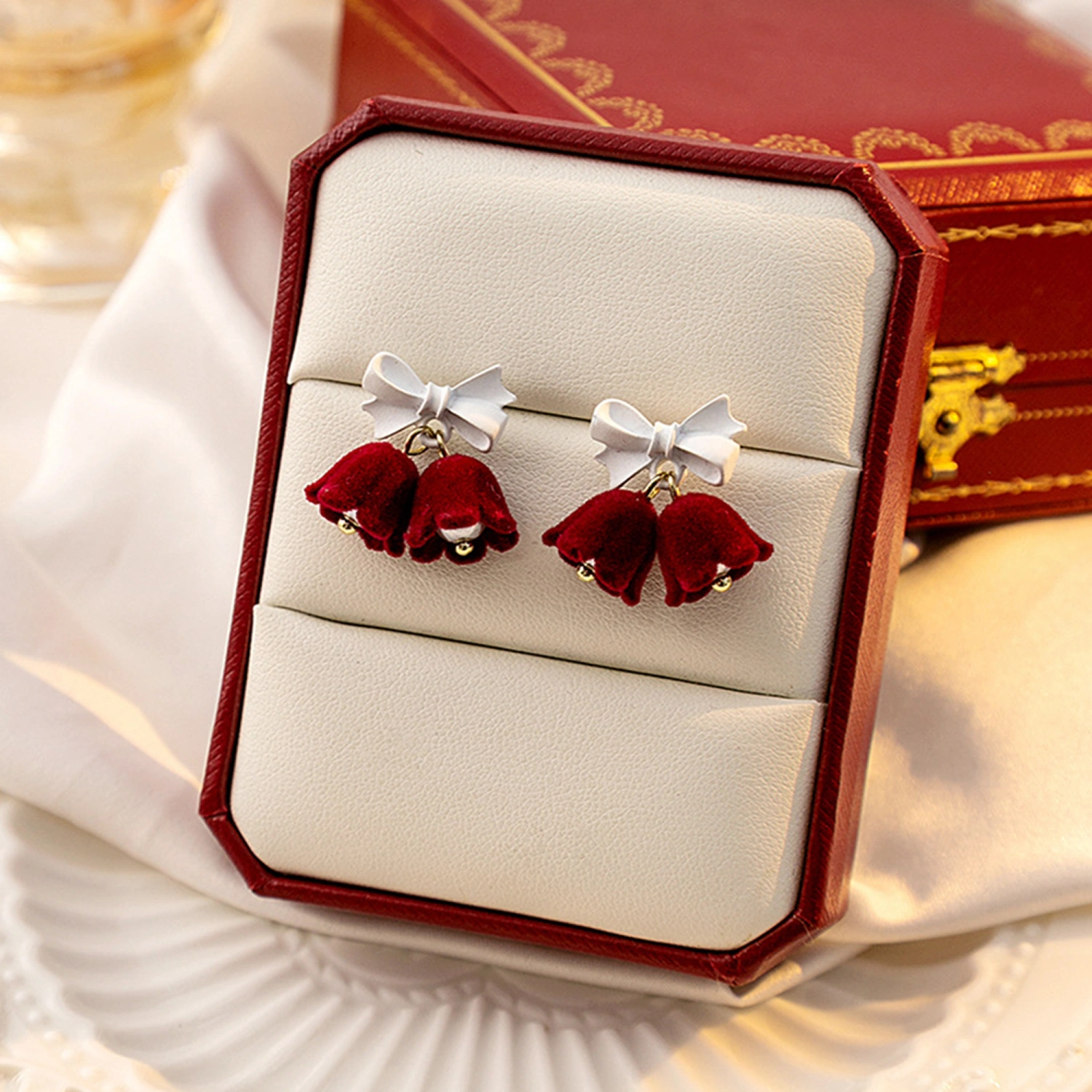 Bowknot Bells Earrings for Women Christmas Flocking Bell Earrings