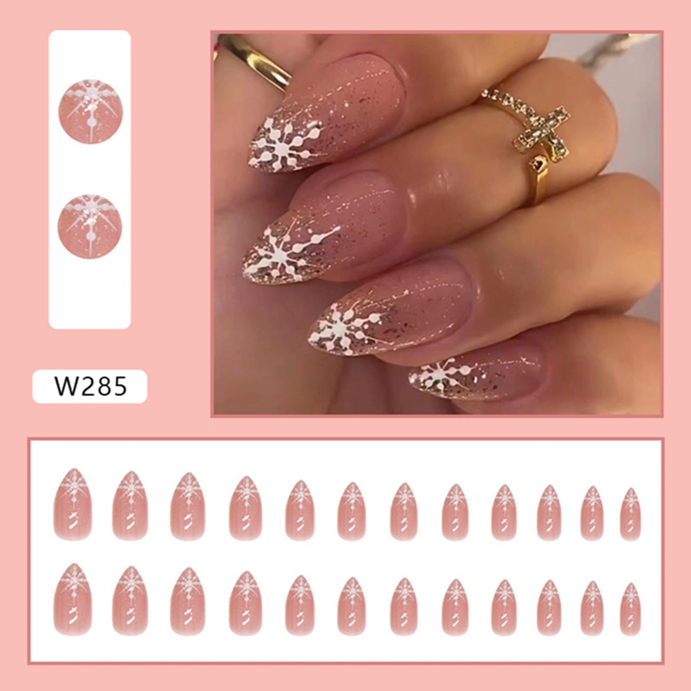 Press on Nails 24Pcs Medium Length Fake Nails with Snowflake Design