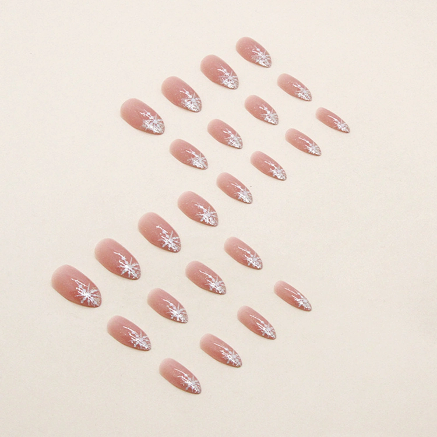 Press on Nails 24Pcs Medium Length Fake Nails with Snowflake Design