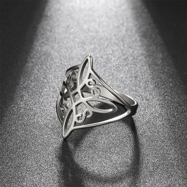 Stainless Steel Witch Knot Hollow Ring Geometric Continuous Cutting Curl Pattern Rings Witchcraft Cross Knot Jewelry New Gift