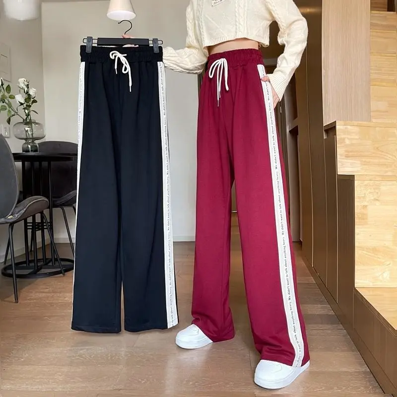 Women Loose High Waist Wide Leg Pants Spring Autumn Loose Side Striped SweatPants 2023 New Female Plus Size 4XL Long Trousers