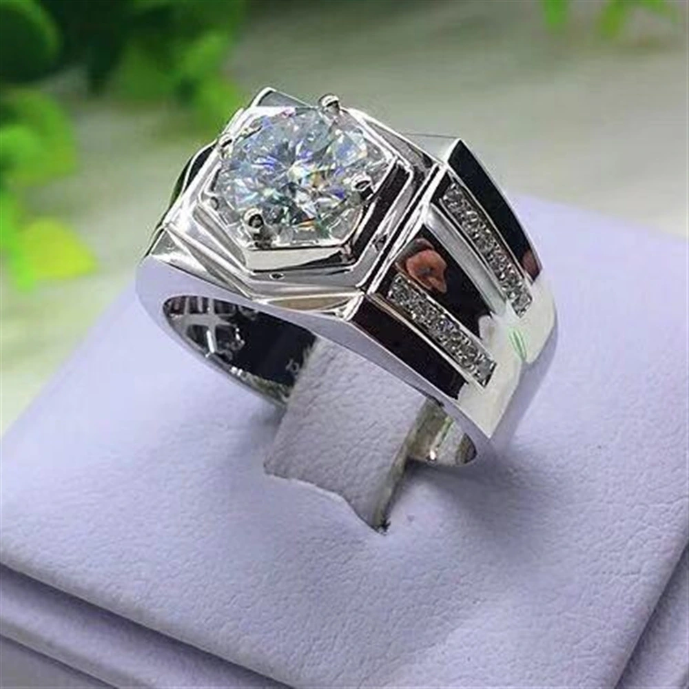 Men's silver-plated double row diamond ring wedding engagement ring luxury simple party diamond ring anniversary boyfriend birthday party gift ring (size 6-13)