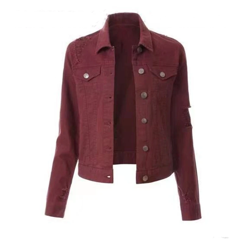 Women's Fashionable Temperament Slim-fit Buttoned Ripped Denim Jacket