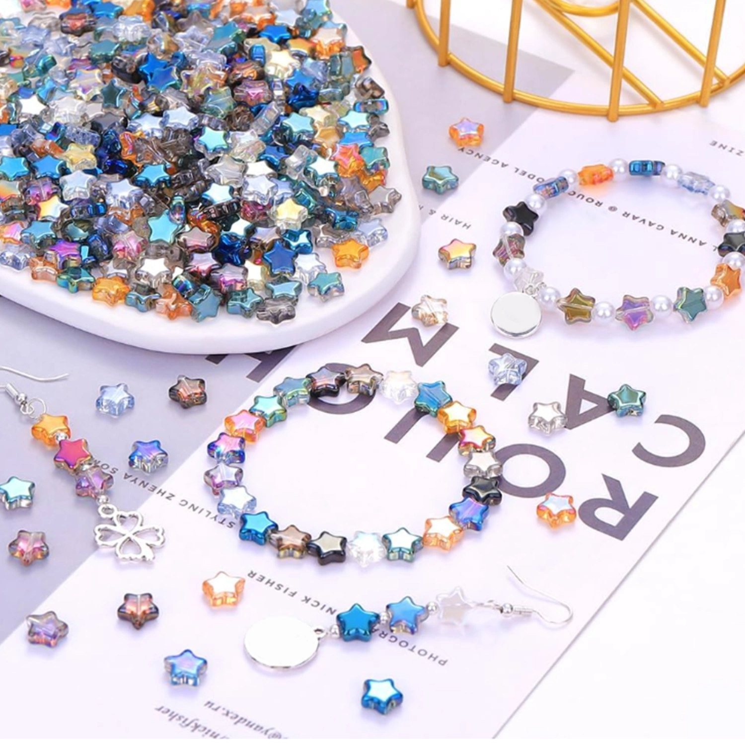 100Pcs Star Beads Versatile Fine Workmanship Colorful Glass Beads for DIY Jewelry Making Crafts Decoration