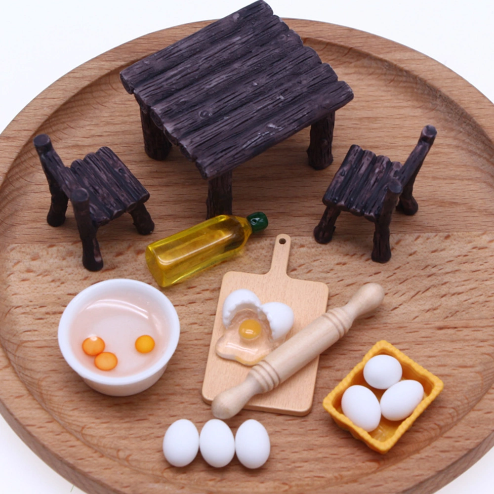 15Pcs Dollhouse Food Model Realistic Miniature Chair Olive Oil Egg Model Set for Kitchen Scenes Decoration