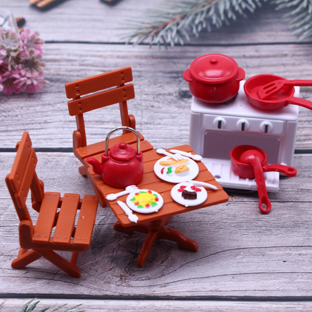 19Pcs Dollhouse Cookware Miniature Table Chairs Stove Kitchen Utensils Set for Dollhouse Baking Scene Accessories 