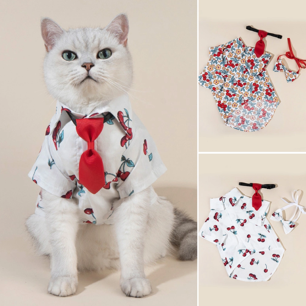 1 Set Dog Cat Shirt with Bow-knot Button Closure Breathable Super Soft Washable Non-Fading Summer Pet Costume Set